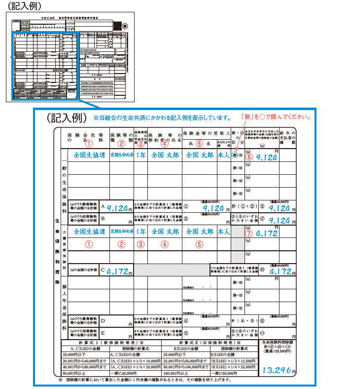 給与所得者の保険料控除証明書 記入例
